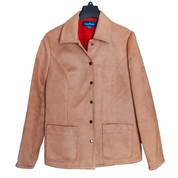 Evan Picone Brushed Faux Suede Camel Tan Women's Jacket Snap Front Fully Lined S - Picture 1 of 9